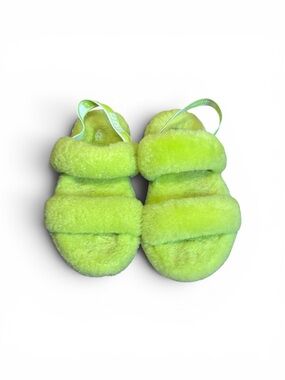 UGG Kids Fluff Neon Green Slide Sandals size 3
